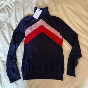 Lovers + Friends Sweater Small Navy Turtleneck Chevron Metallic NWT